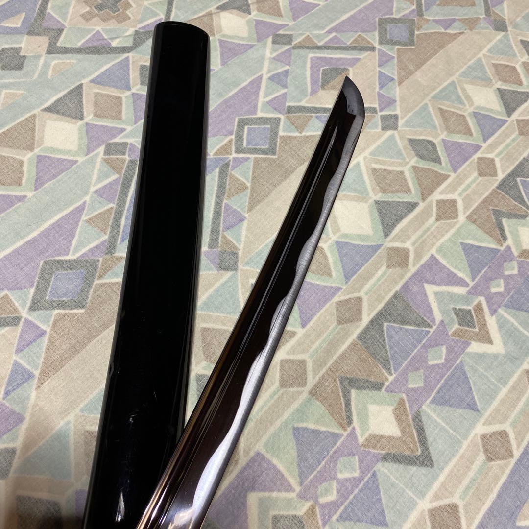 高級居合刀 黒灰色柄 松竹梅透し丸鍔 黒呂鞘