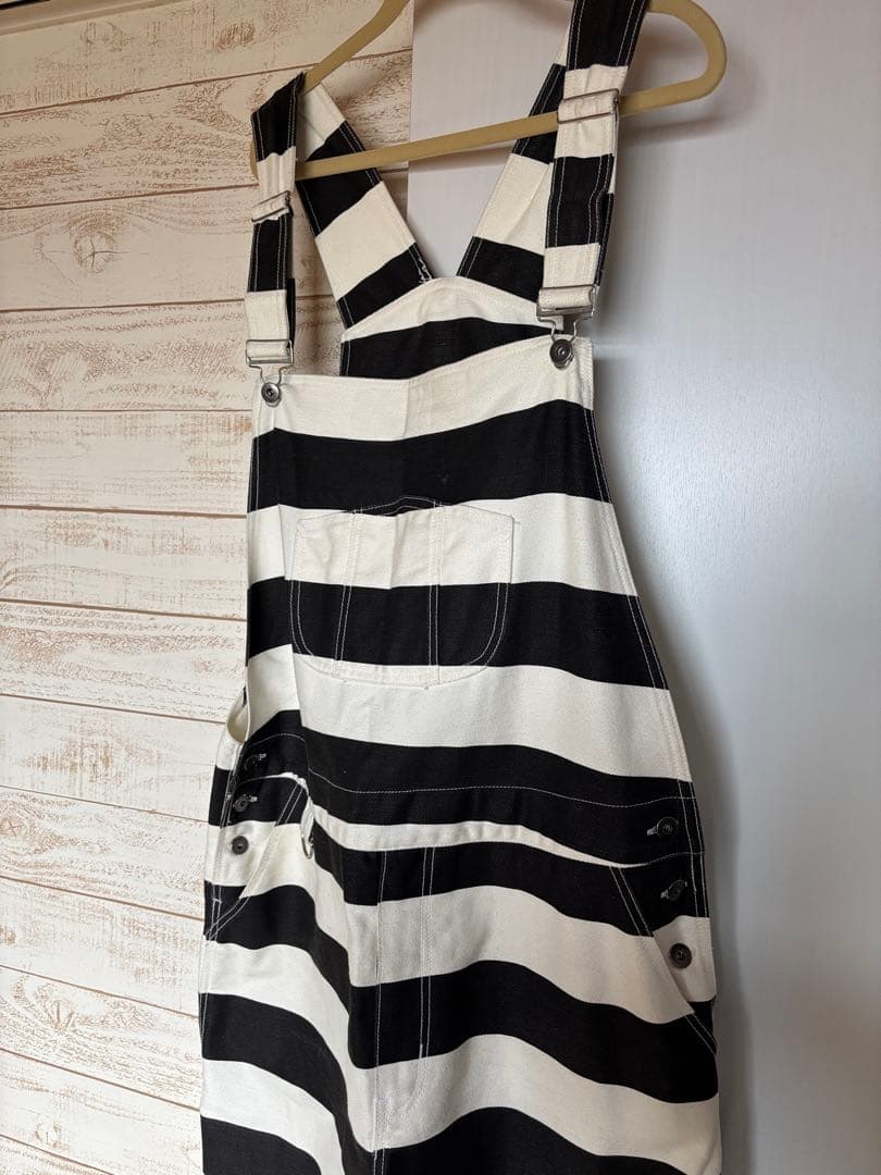 FST オーバーオール 3XL ボーダー白黒 囚人 PW プリズナーパンツ