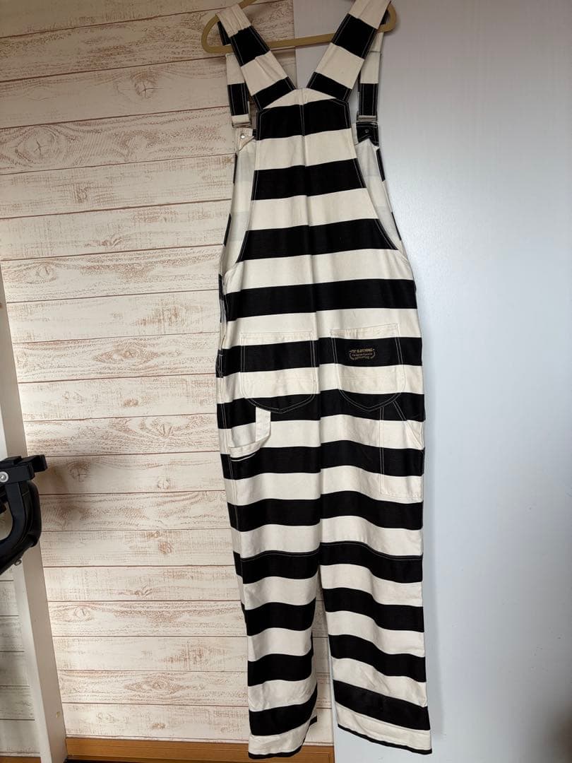FST オーバーオール 3XL ボーダー白黒 囚人 PW プリズナーパンツ