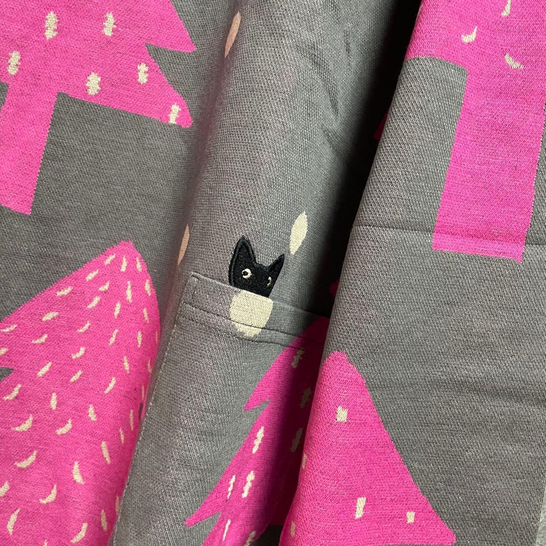 新品　マタノアツコ 木・ツリー総柄パジャマ「LLサイズ・グレー×ピンク」