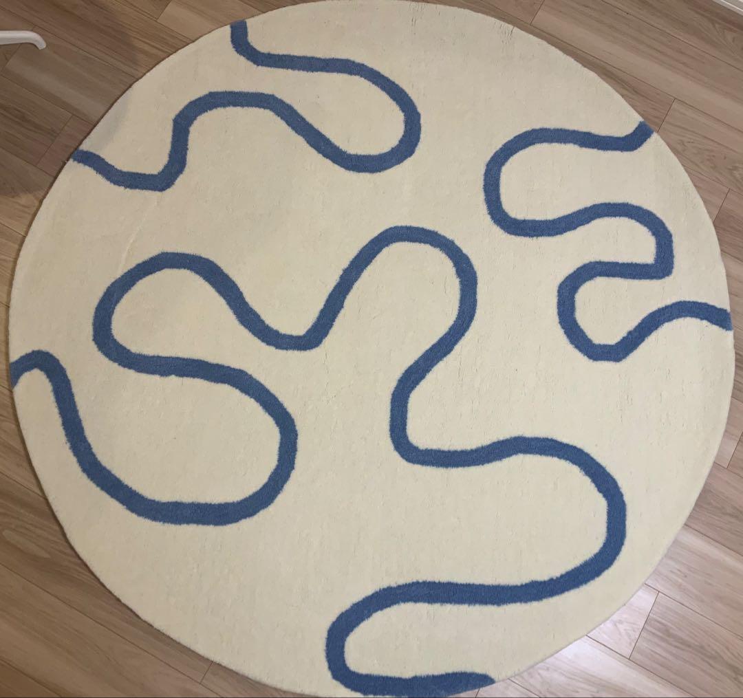 ワンダー ラグ ラウンド φ150 アイボリー×ブルー