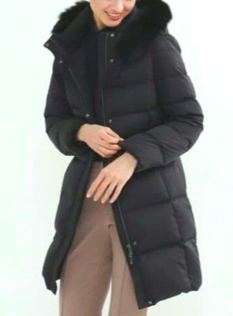 INDIVI シルキーサテンダウンコート フード付き 2way フォックスファー