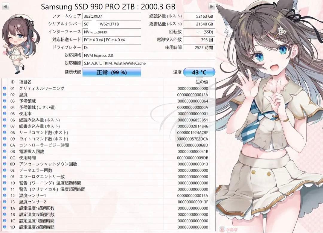 Samsung 990 PRO 2TB M.2 SSD 中古品