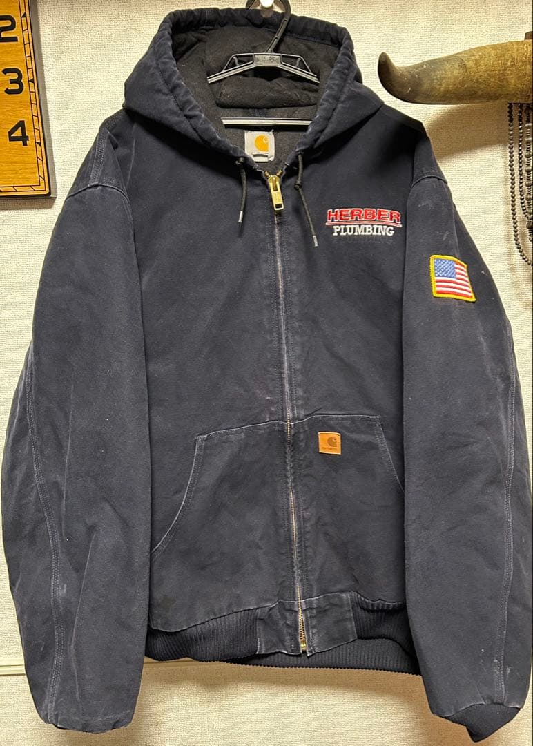 星条旗刺繍　カーハート　アクティブジャケット　企業ロゴ　トリコロール