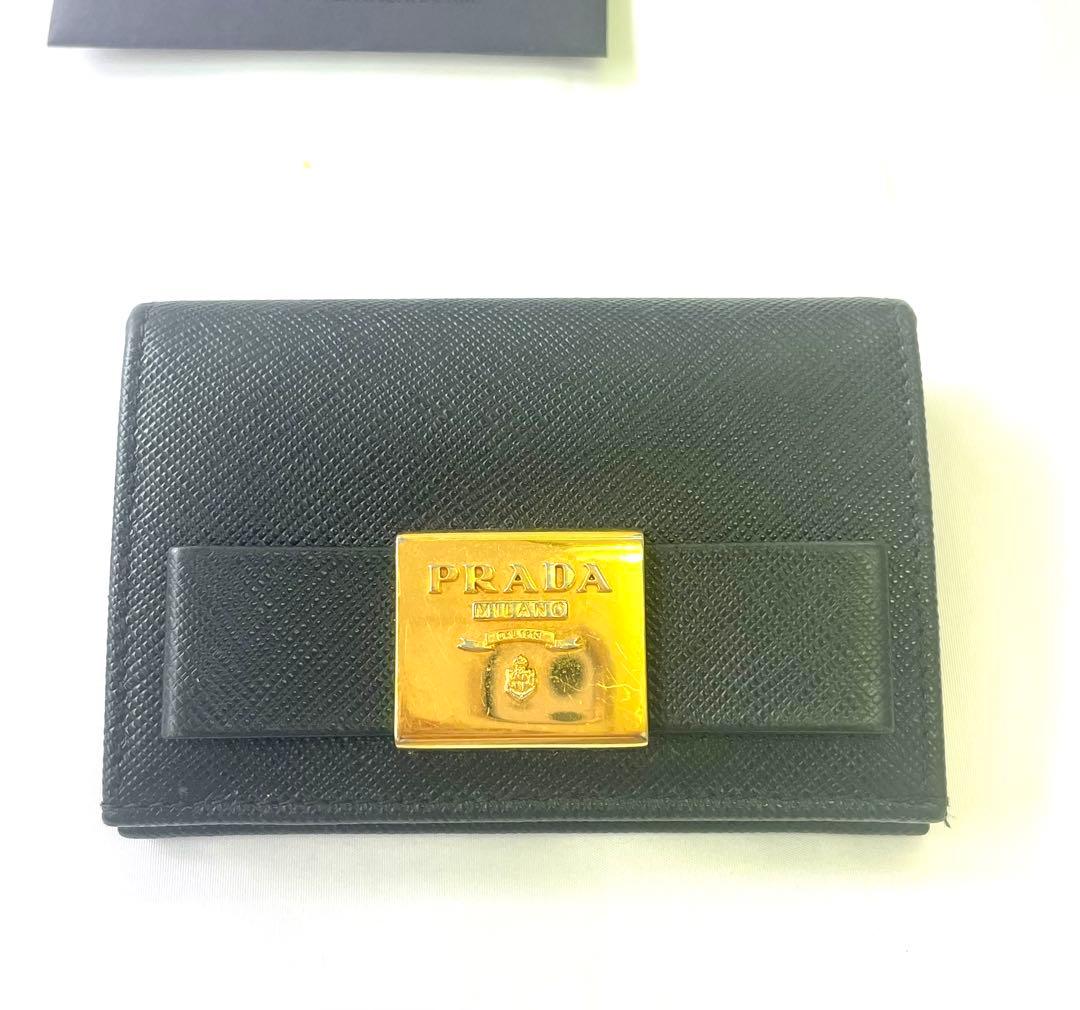 専用‼️PRADA【プラダ】カードケース　名刺入れ　サフィアーノ　ブラック　リボン