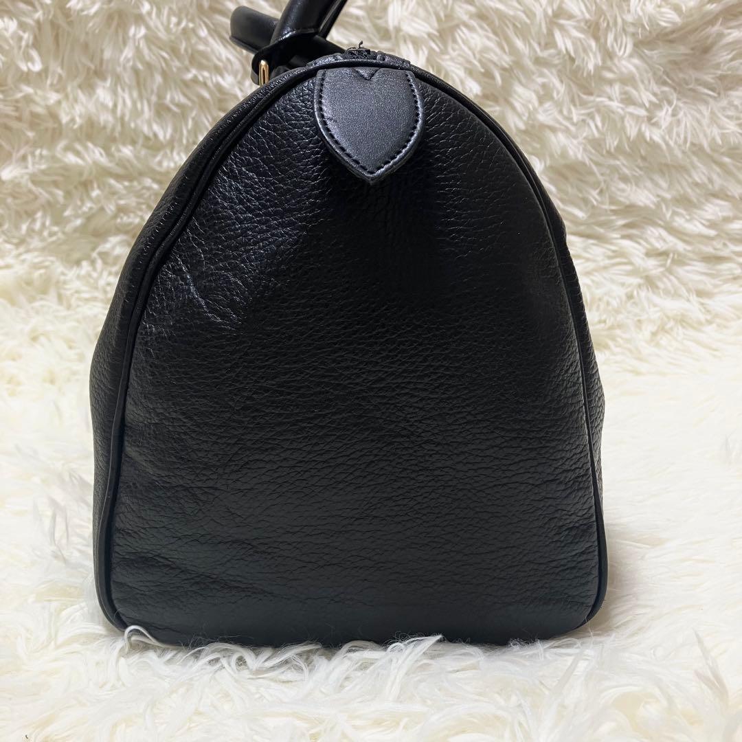 バーバリー ミニボストンバッグ ハンドバッグ ノバチェック レザー シボ革 黒