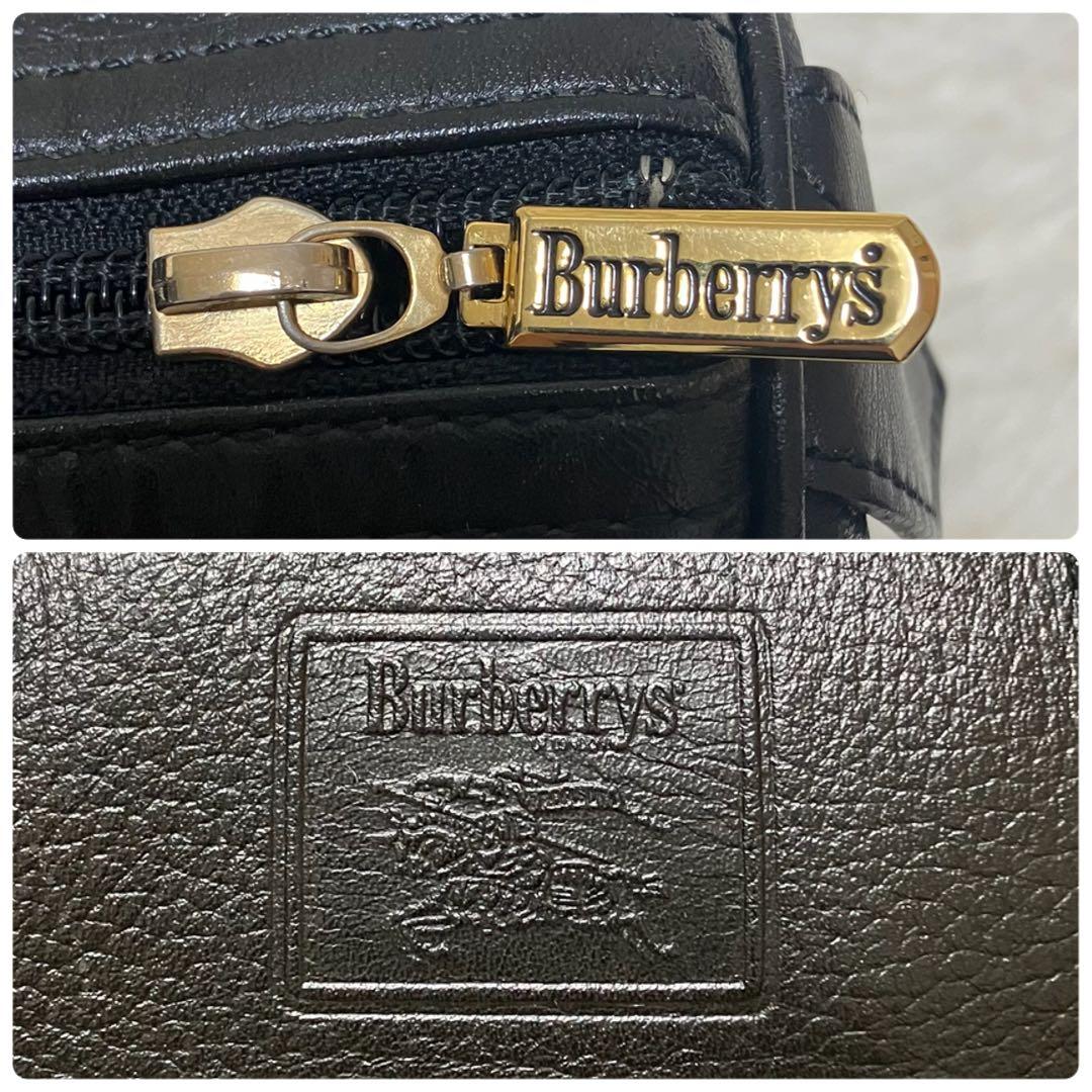 バーバリー ミニボストンバッグ ハンドバッグ ノバチェック レザー シボ革 黒