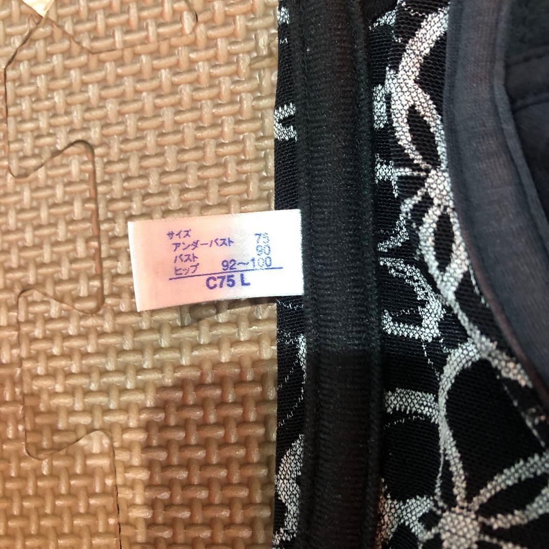 レースデザイン ブラック ボディスーツ C75 L