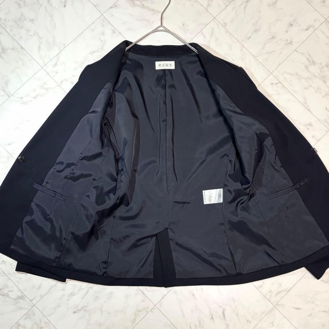 PLST プラステ 洗える セット ノーカラージャケット パンツ L ネイビー