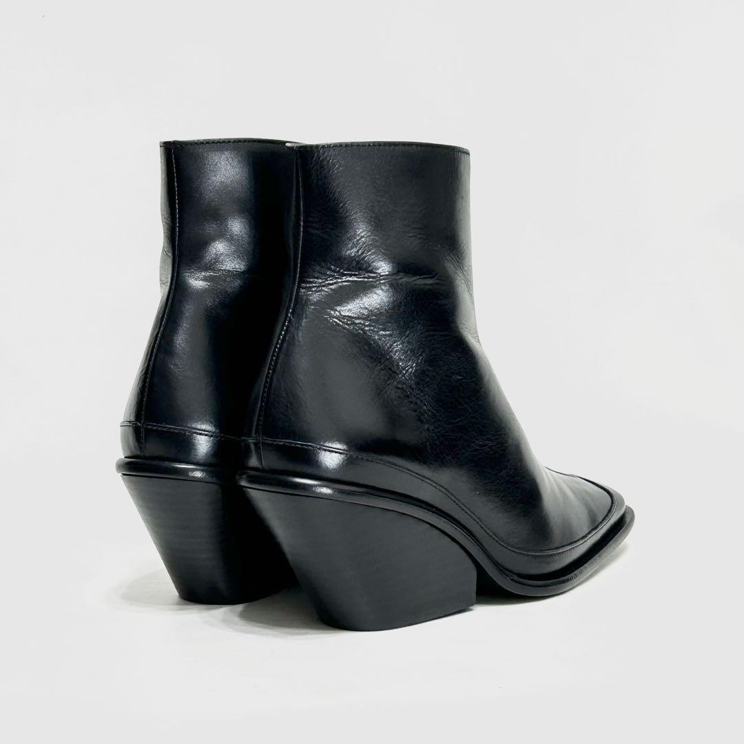■定5.3万 アンチショルド ショートブーツ 38 24〜25 黒 スクエアトゥ