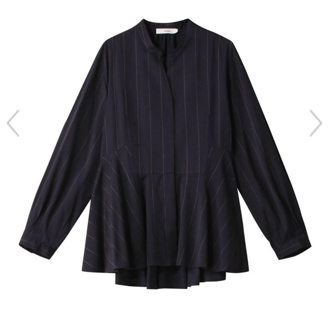 ブライトストライプキーネックブラウス　サイズ38　エブール　ebure