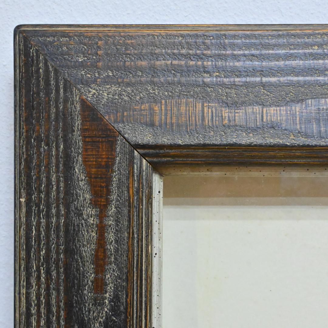 【額縁】F10☆木製油彩額・前面ガラス付き・こげ茶・木目・白・アンティーク