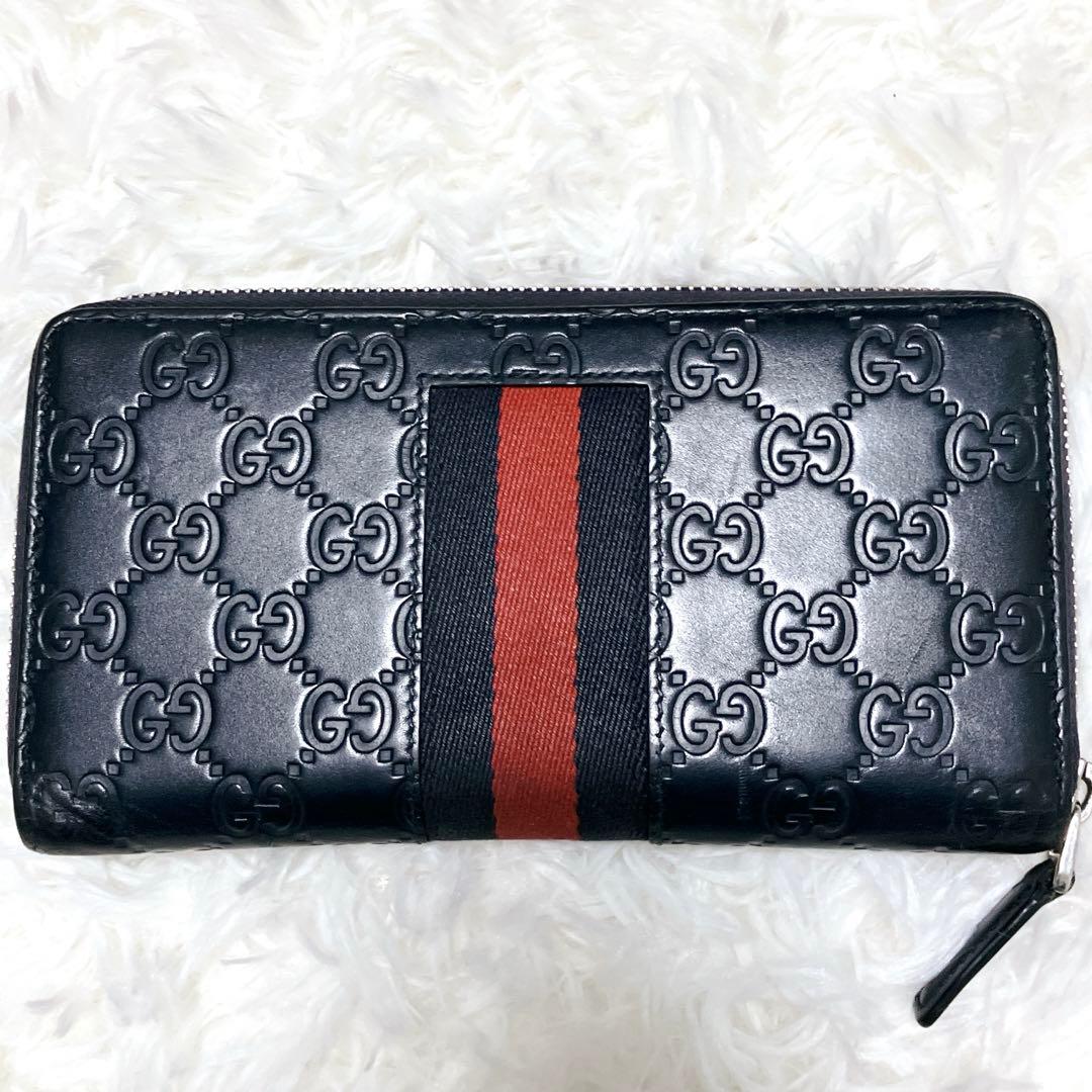 GUCCI 長財布 シェリーライン GG柄 シマレザー ネイビー