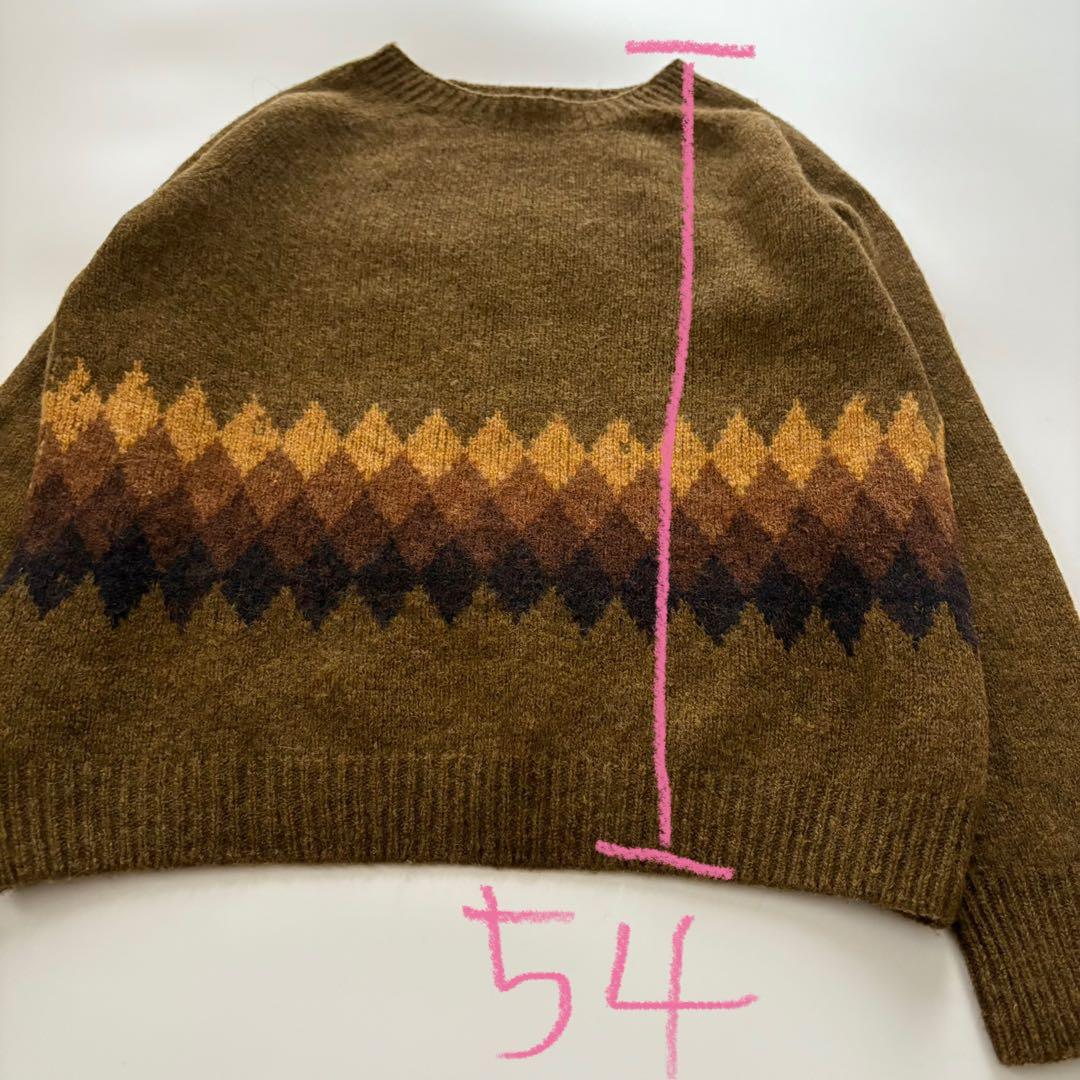 【スコットランド製】マーガレットハウエル　フェアアイル柄ニット　ブラウン　ウール