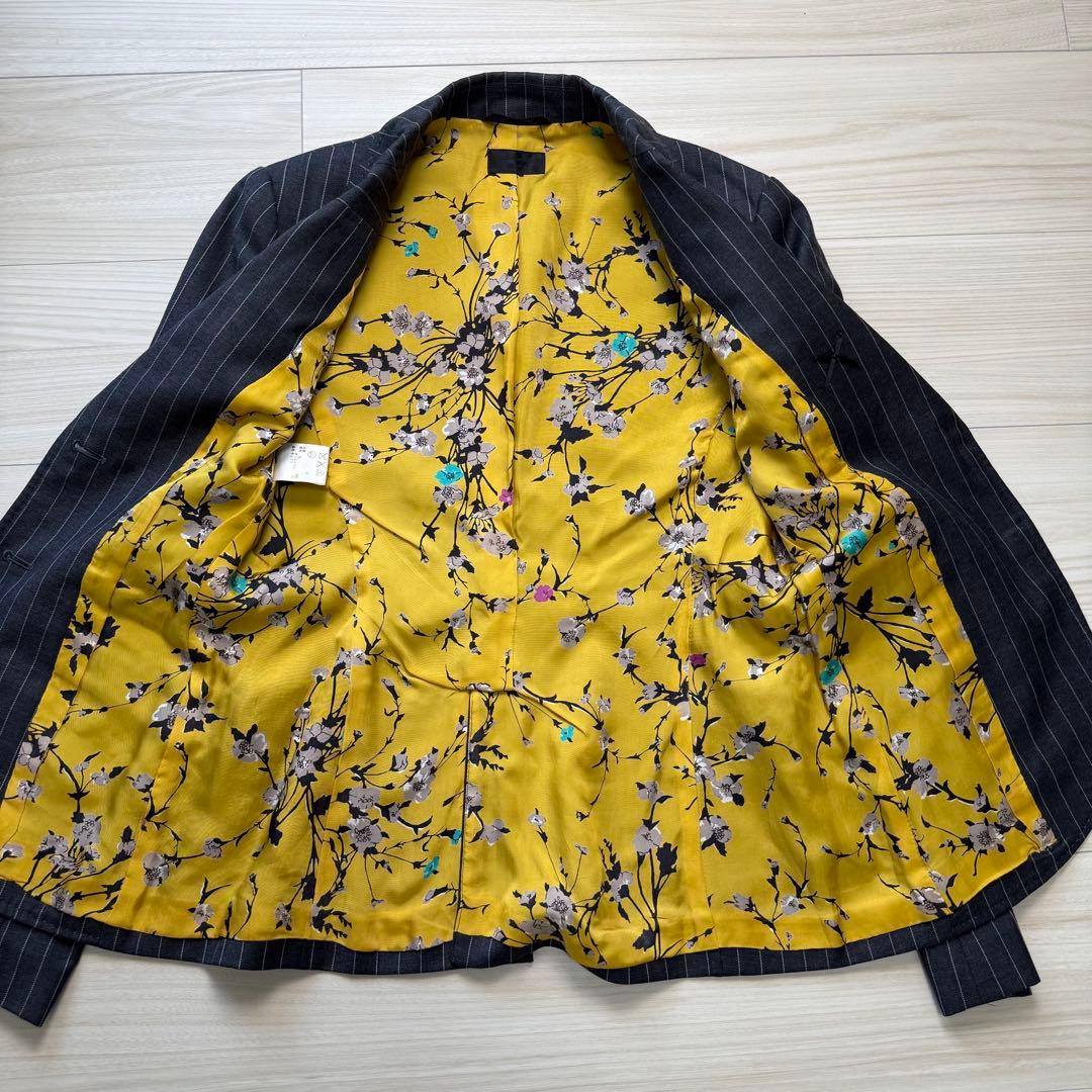 【美品】 ポールスミス ブラック パンツスーツ ストライプ 裏地花柄 総裏 2B