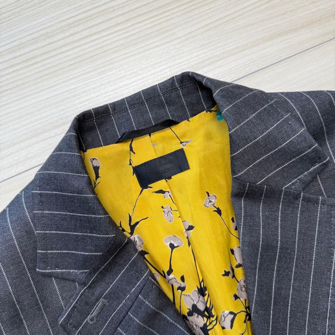 【美品】 ポールスミス ブラック パンツスーツ ストライプ 裏地花柄 総裏 2B