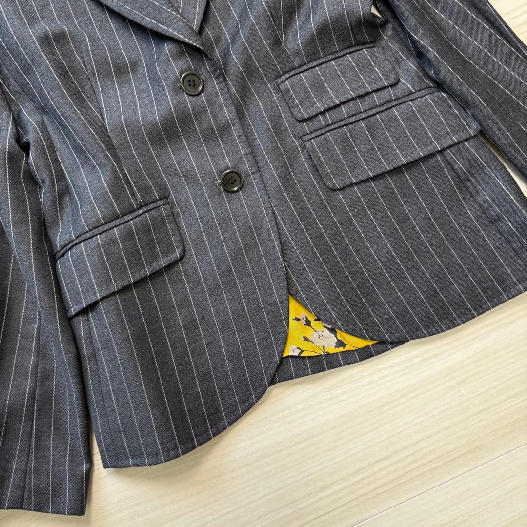 【美品】 ポールスミス ブラック パンツスーツ ストライプ 裏地花柄 総裏 2B