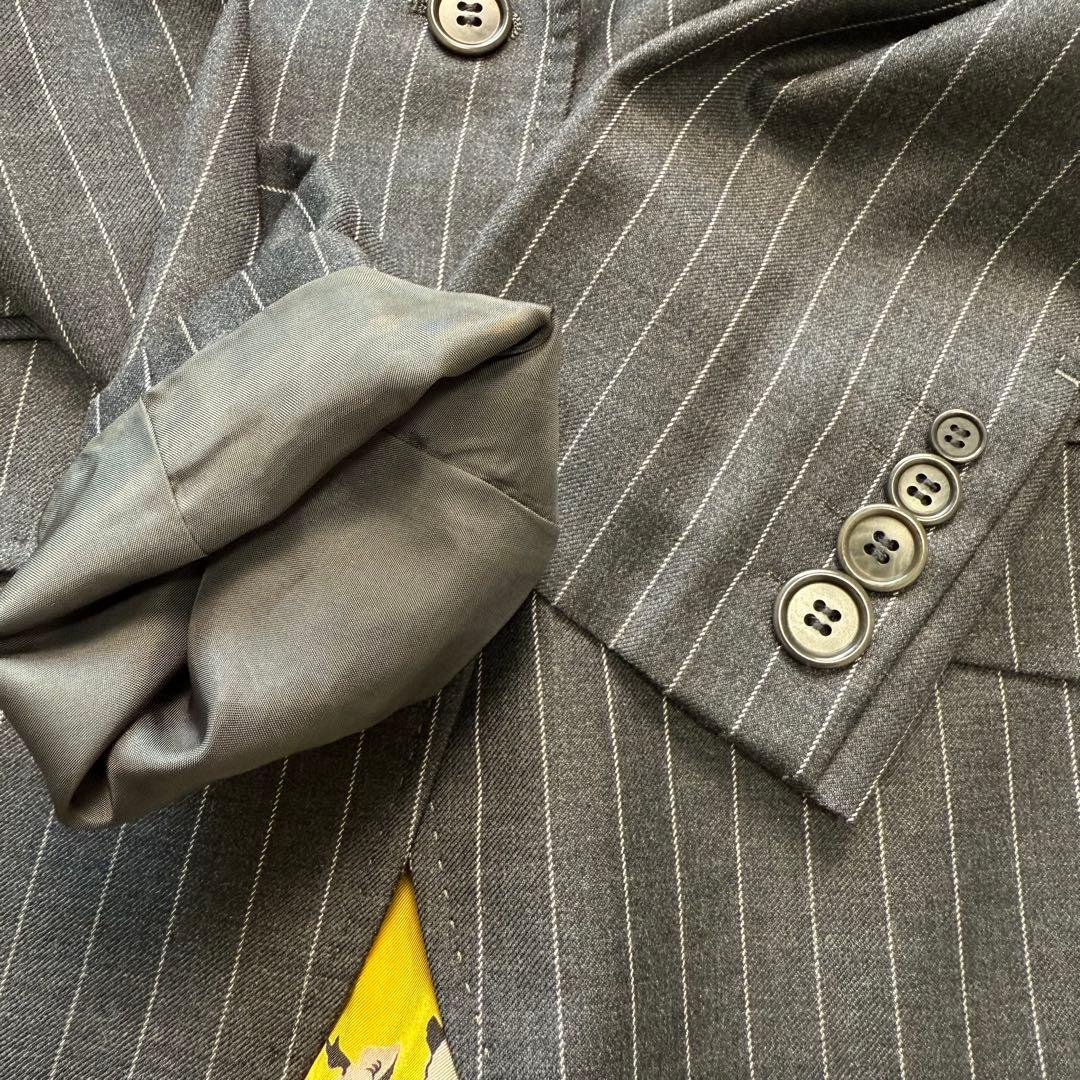 【美品】 ポールスミス ブラック パンツスーツ ストライプ 裏地花柄 総裏 2B