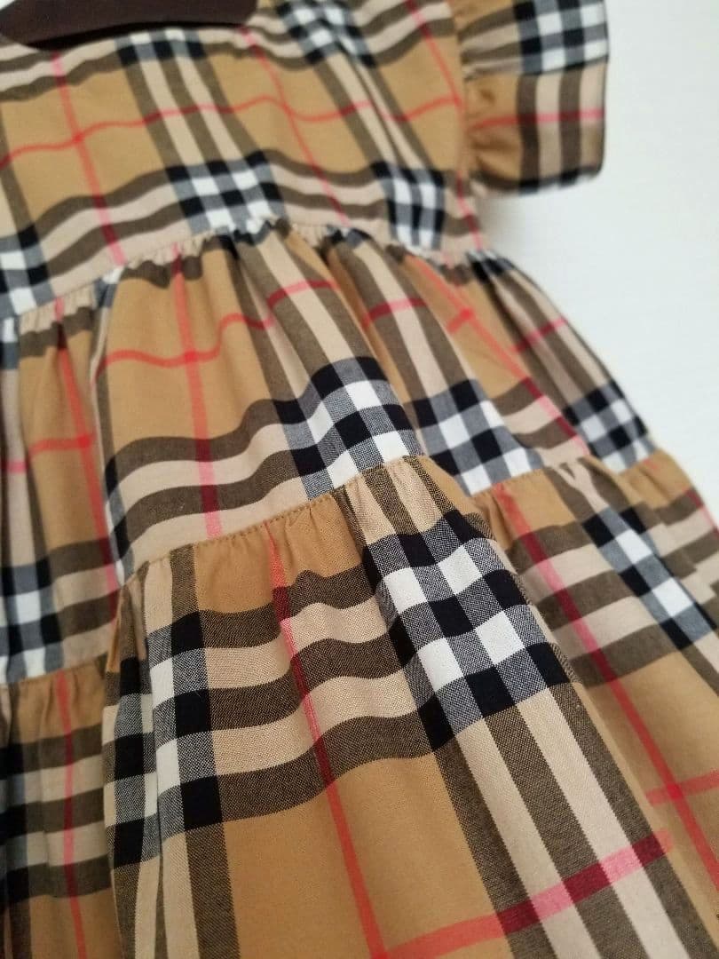 バーバリーチルドレンワンピース 未使用近 ノバチェック 茶 半袖 フリル美品