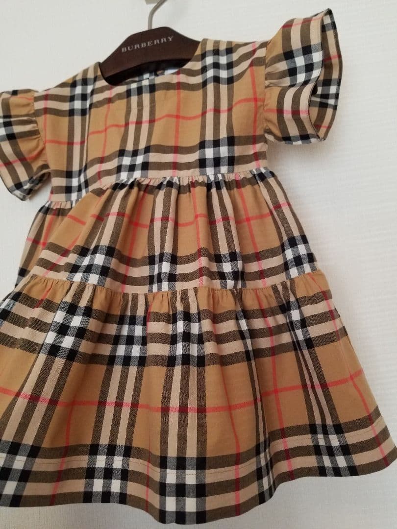 バーバリーチルドレンワンピース 未使用近 ノバチェック 茶 半袖 フリル美品