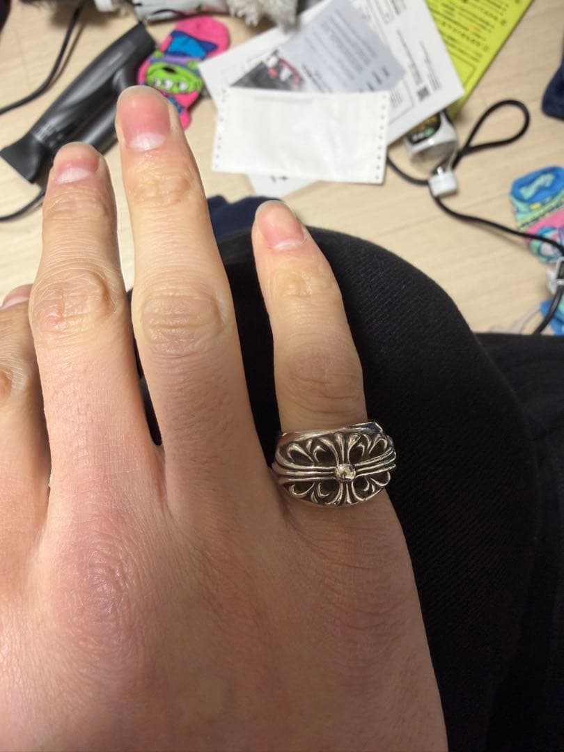 【中古】CHROME HEARTS クロムハーツフローラルクロス リング 9号