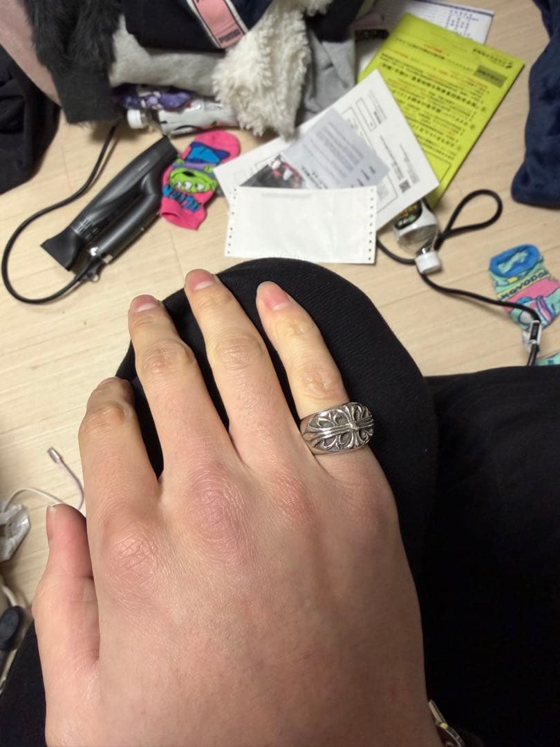 【中古】CHROME HEARTS クロムハーツフローラルクロス リング 9号