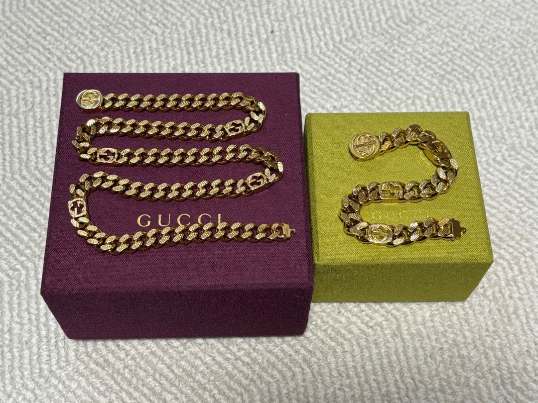 GUCCI インターロッキング　チェーン　喜平　ゴールド　2点セット