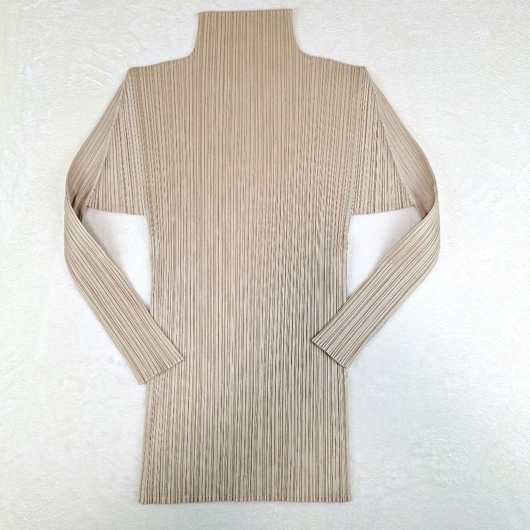 プリーツプリーズ　ハイネックカットソー　ブラウス　長袖　ベージュ　サイズ3