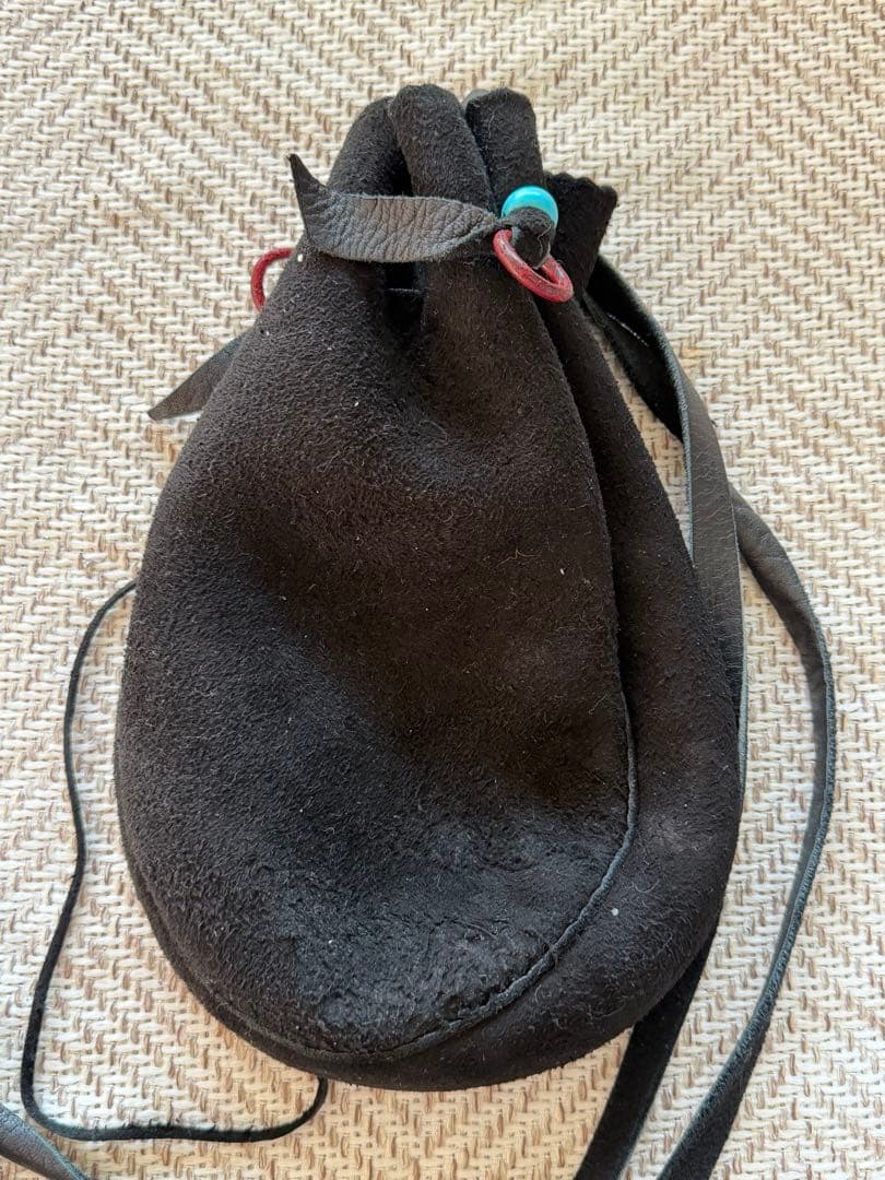 鹿革 巾着ポーチ ディアスキン 黒