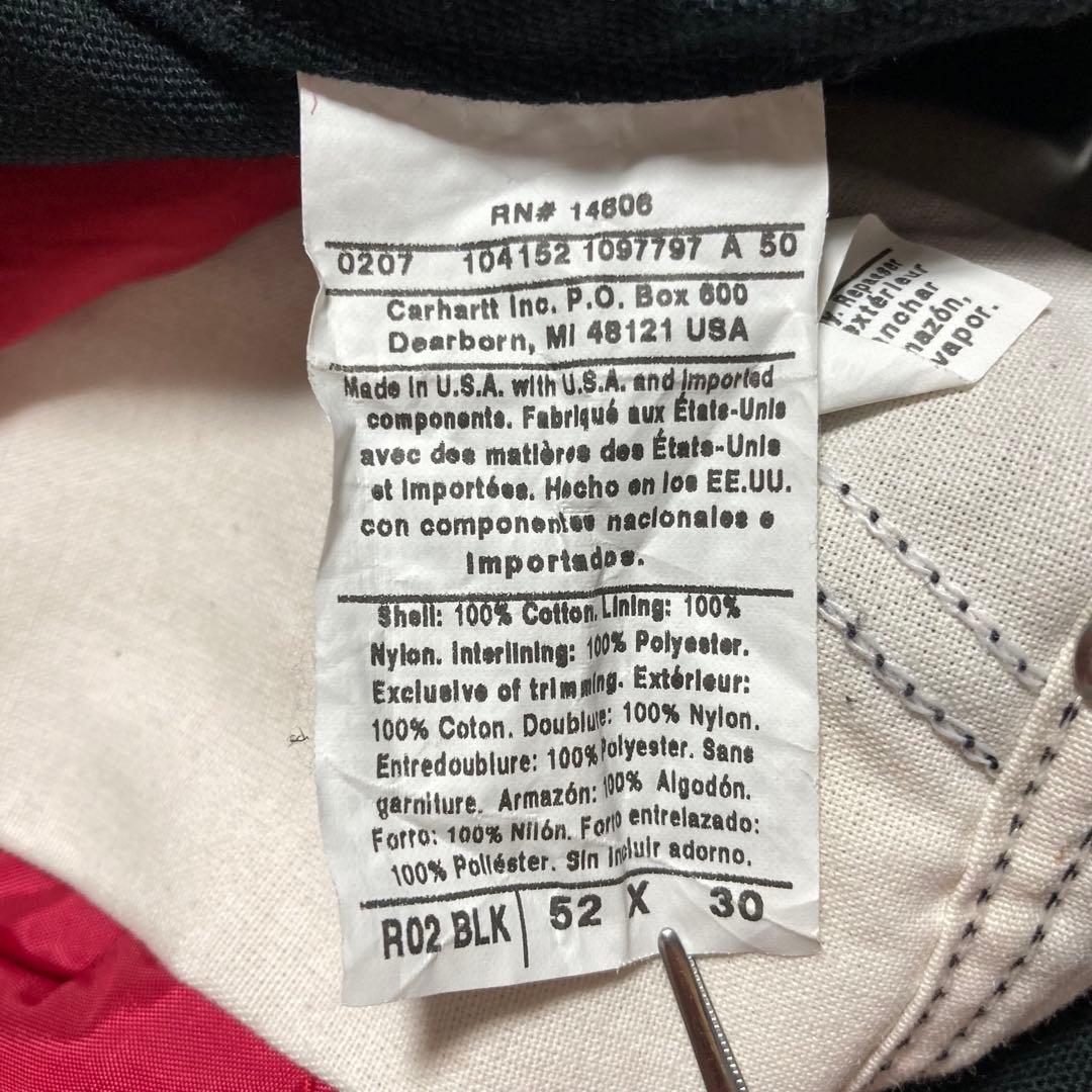 カーハートブラックオーバーオール大ペインターパンツ中綿黒パッチロゴ極太w52古着