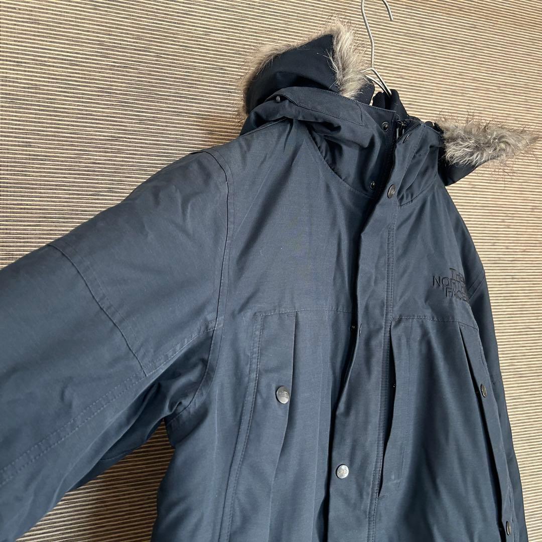 ノースフェイスダウンジャケット モッズコートネイビーフェイクファーハイベントF4