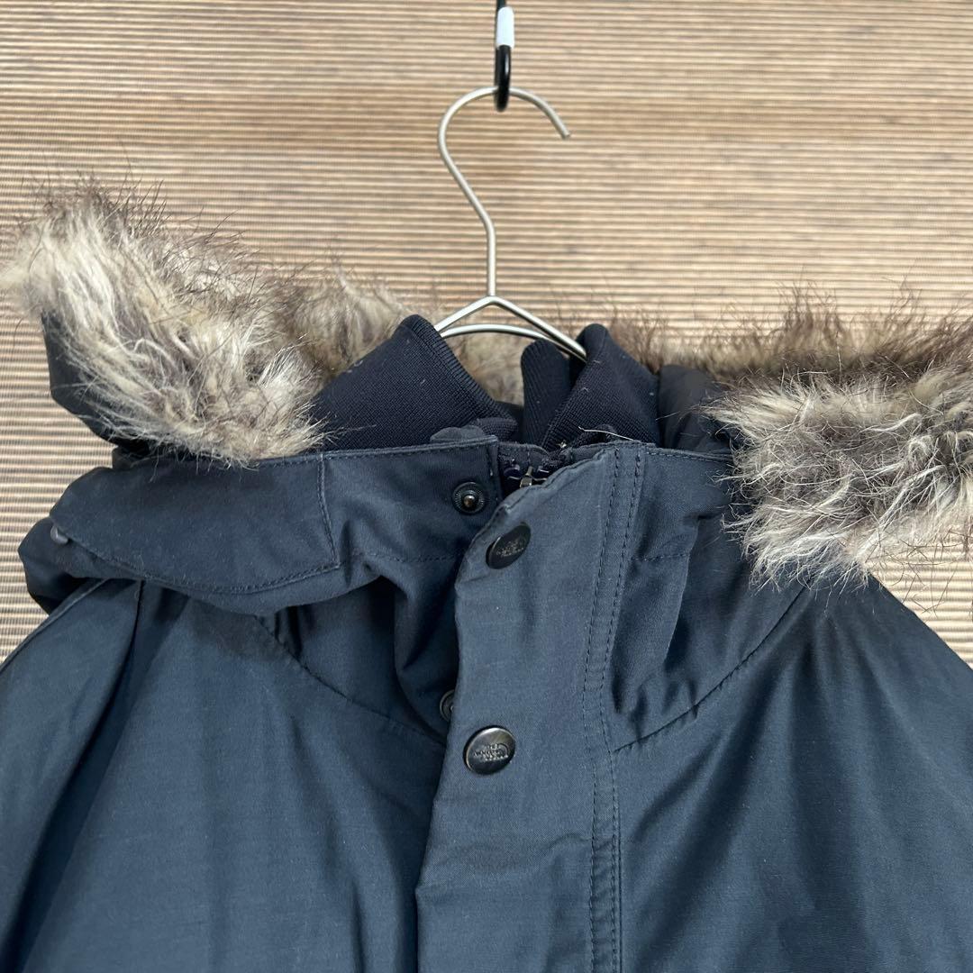 ノースフェイスダウンジャケット モッズコートネイビーフェイクファーハイベントF4