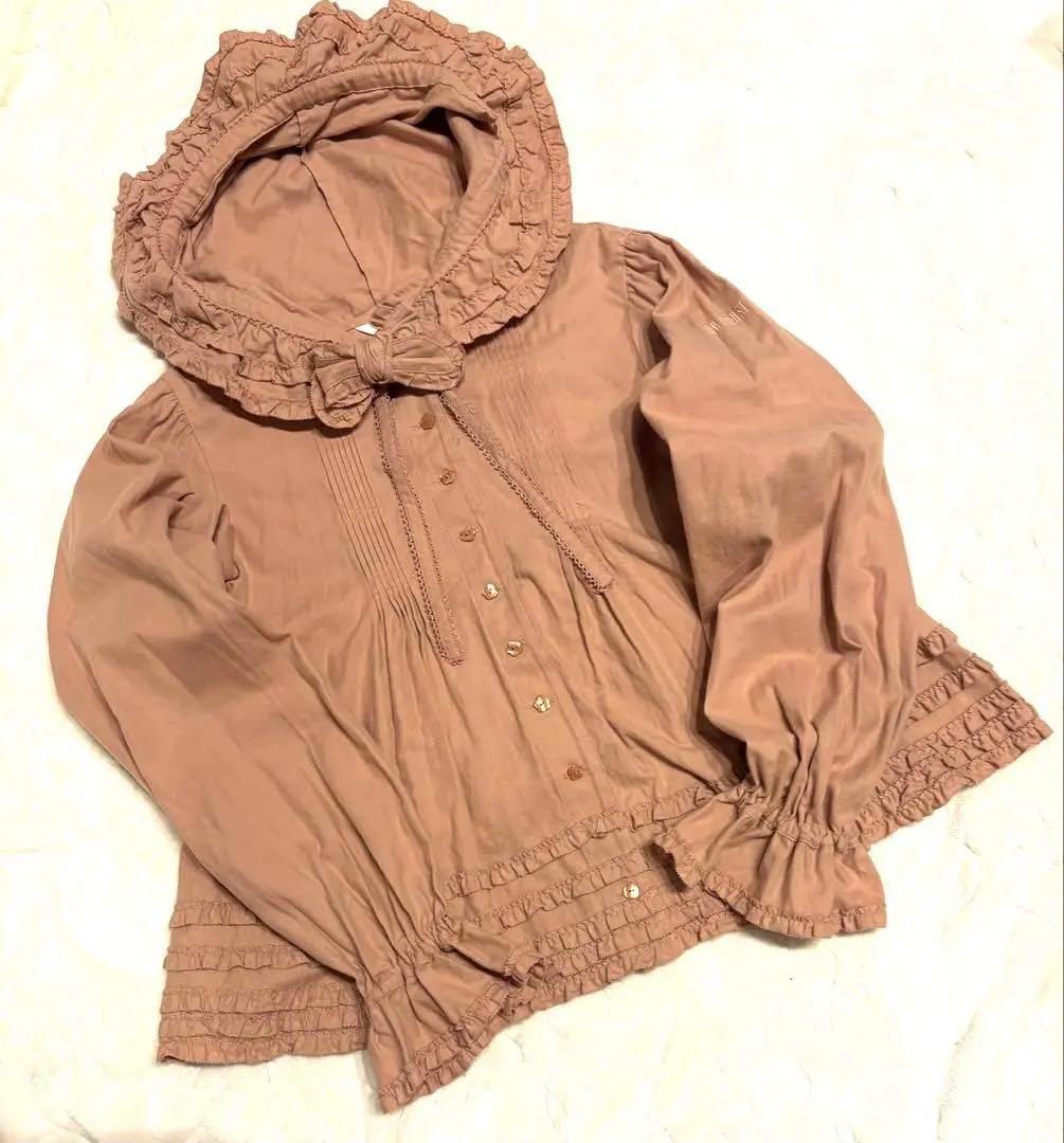 ピンクハウス♡フード付きブラウス　ピコフリル　リボン　　くすみピンク