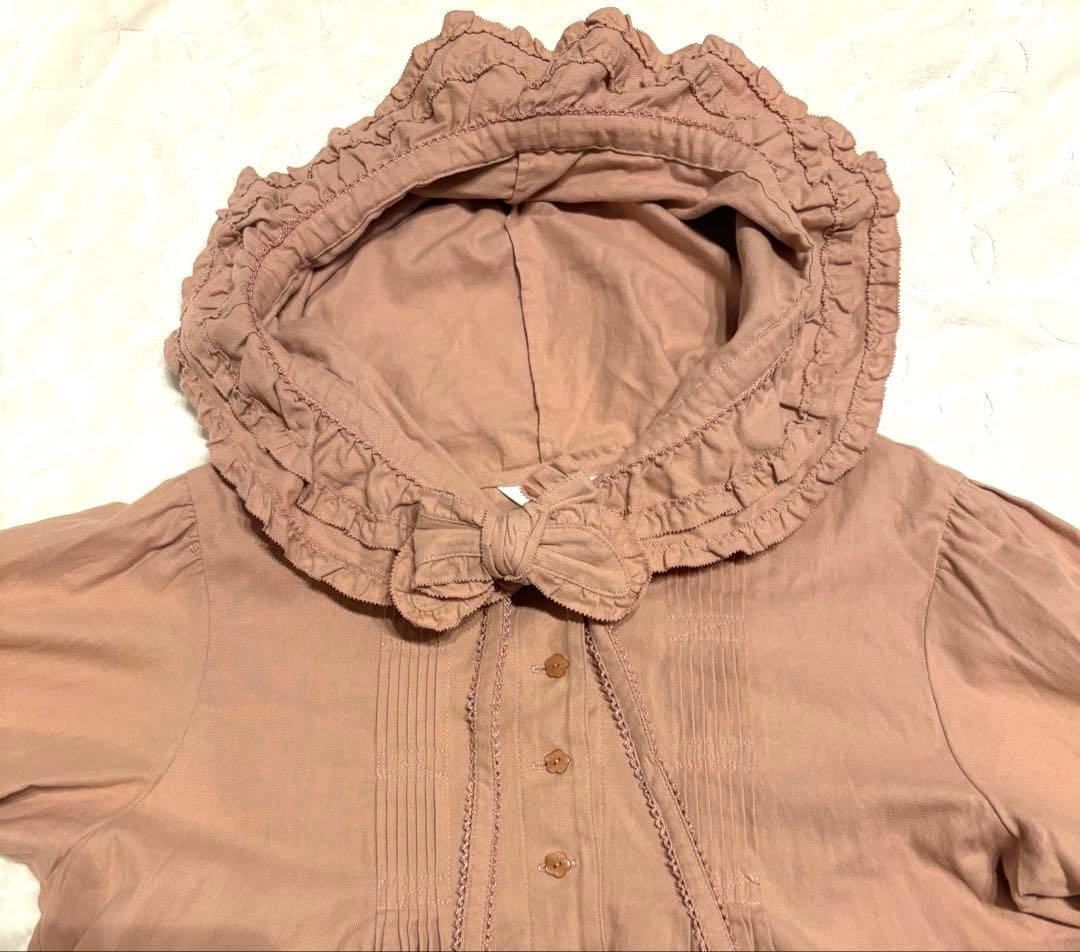 ピンクハウス♡フード付きブラウス　ピコフリル　リボン　　くすみピンク