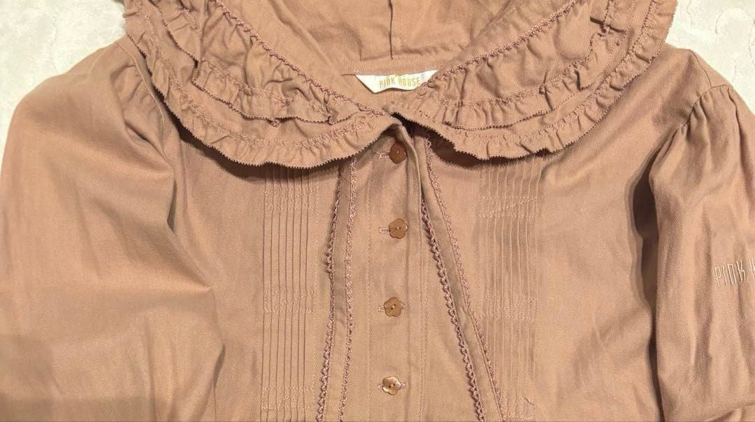 ピンクハウス♡フード付きブラウス　ピコフリル　リボン　　くすみピンク