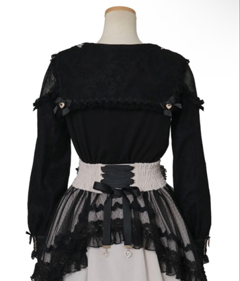 LIZLISA リズリサ ジュエリーリボン刺繍セーラーリブトップス ブラック