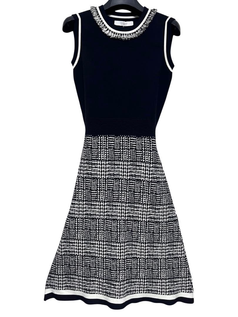 新品未使用　CORCOVADO ノースリーブニットワンピース　フリンジ　千鳥格子