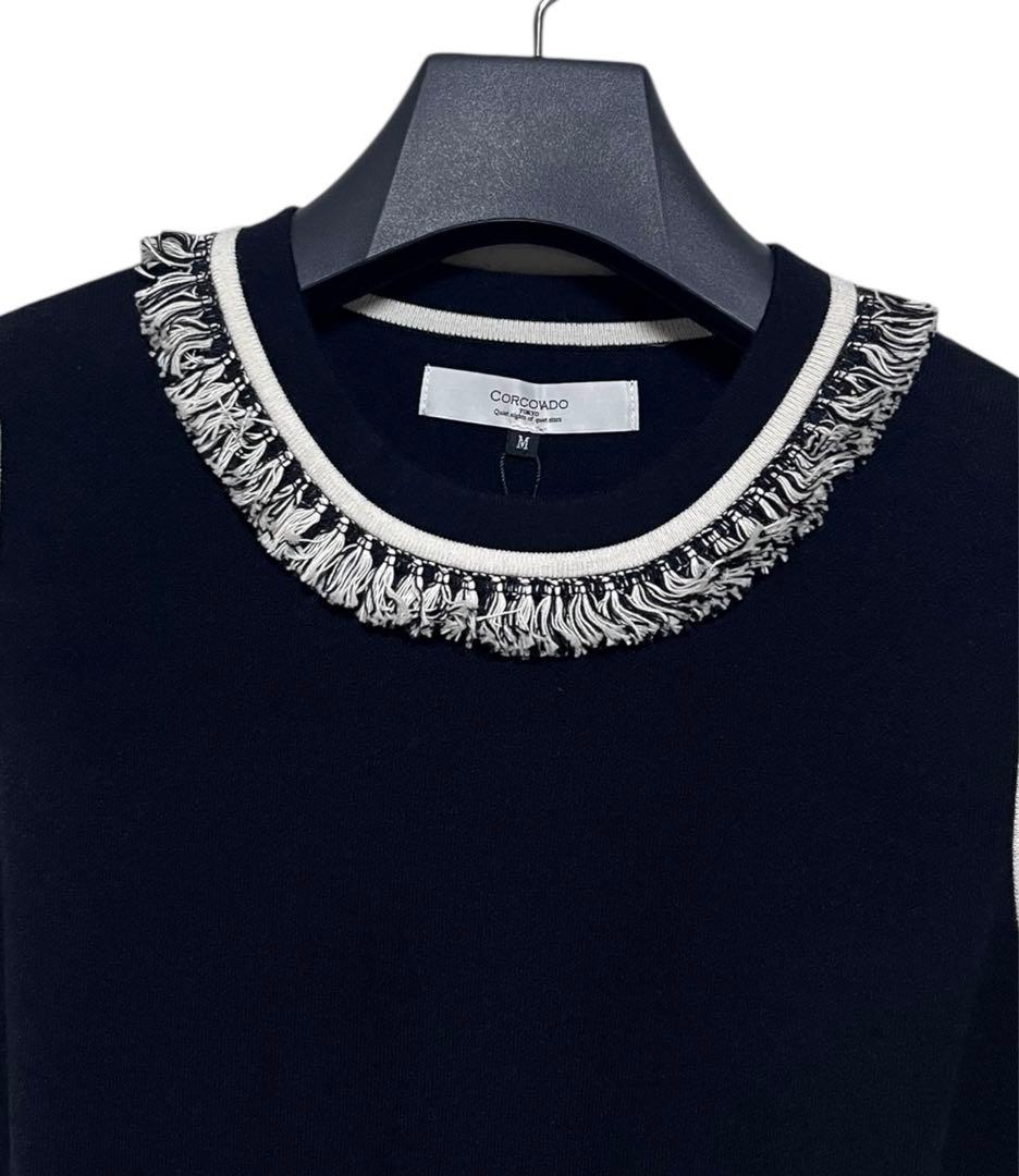 新品未使用　CORCOVADO ノースリーブニットワンピース　フリンジ　千鳥格子