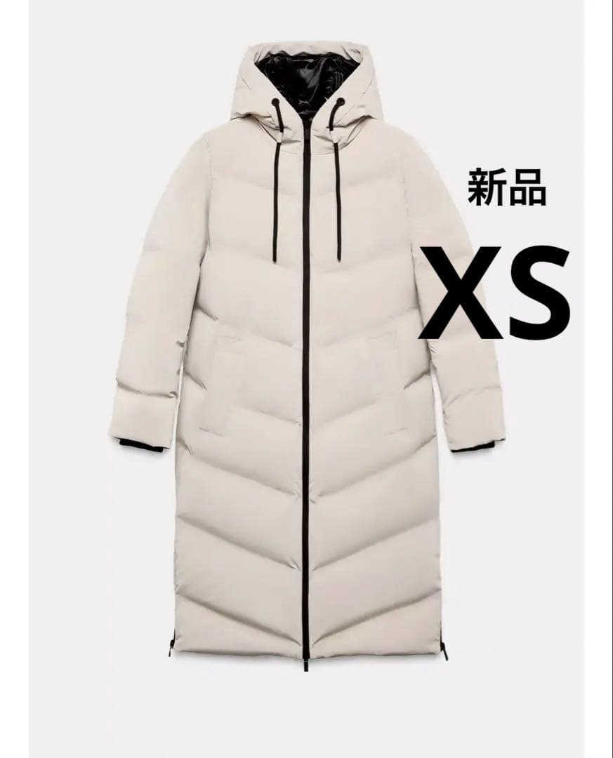 ZARA ウィンドプルーフフード付きロングラバー加工アノラック XS 新品