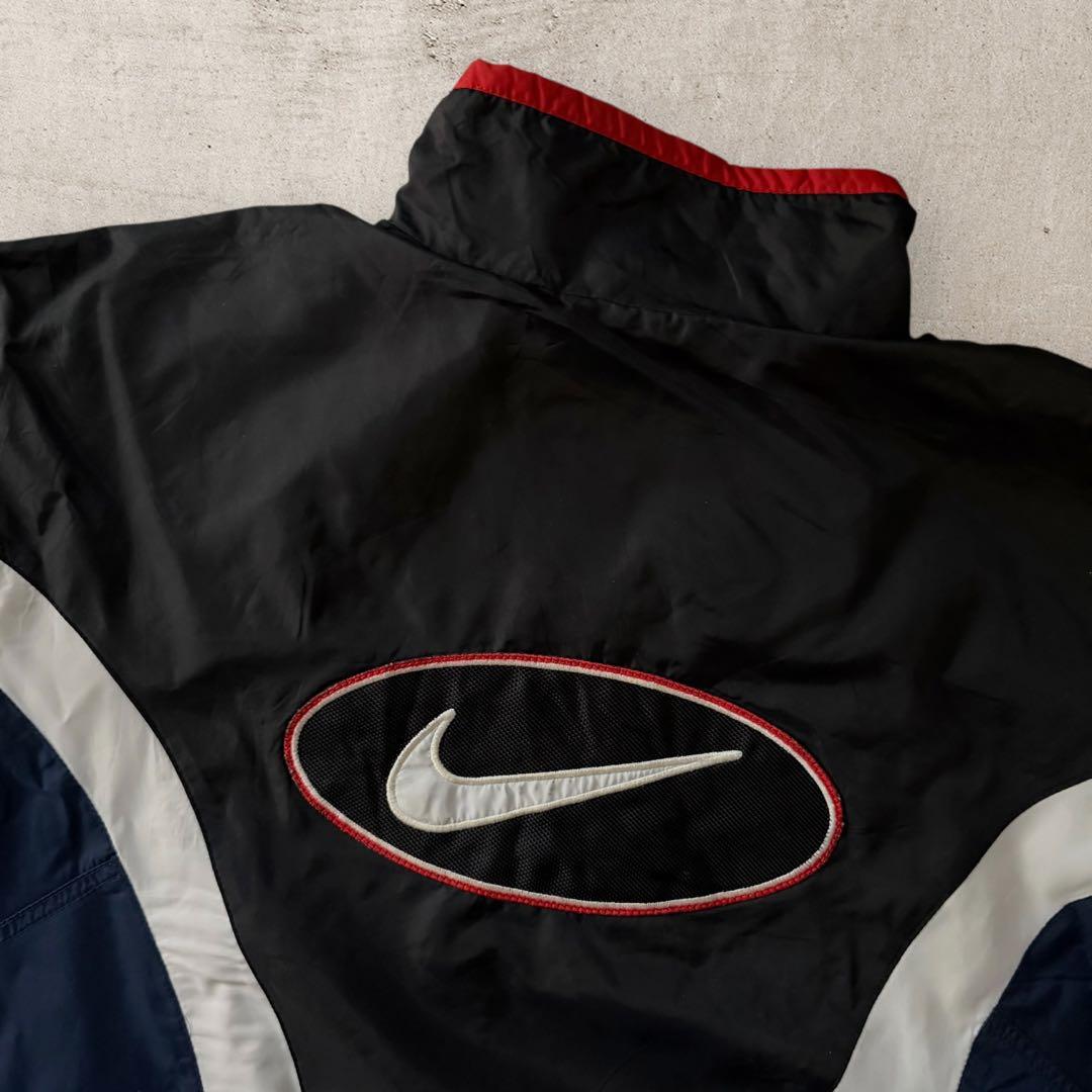 90sナイキNIKEナイロンジャケットスウォッシュロゴ刺繍短丈好配色テック古着L