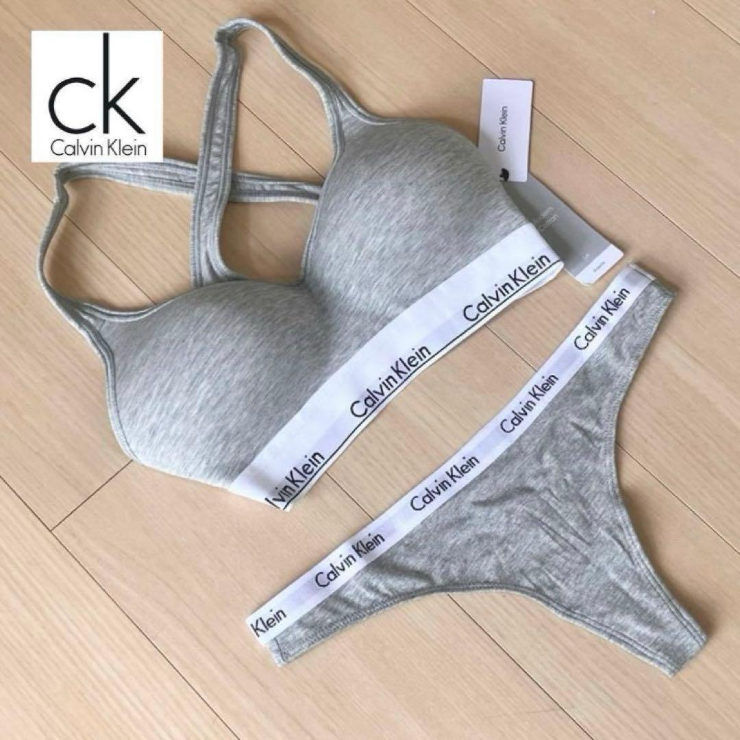 ゆう カルバンクライン ブラLサイズ/Tバックセット グレー