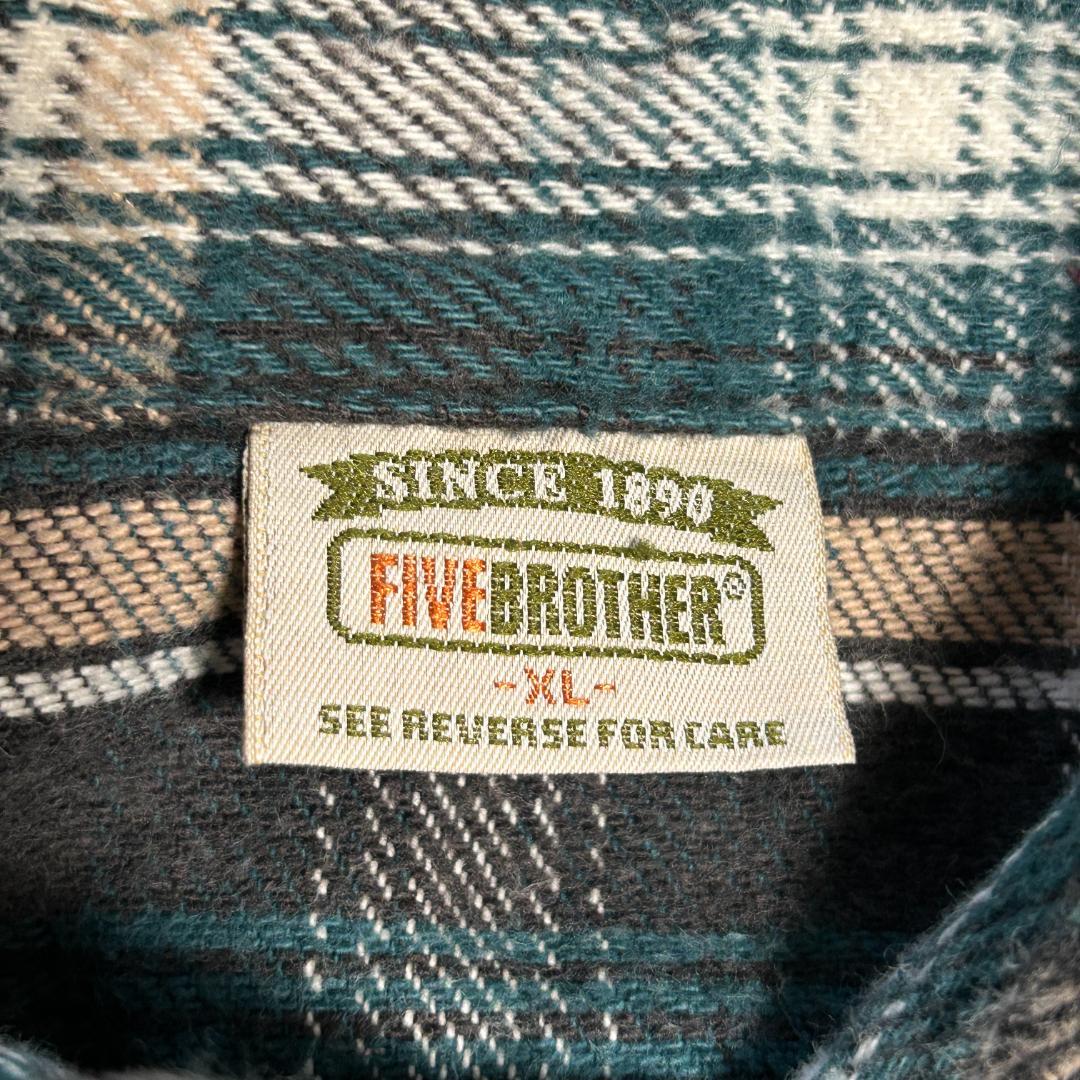 90s　好配色　FIVE BROTHER　厚手　　フランネルシャツ　緑　XL