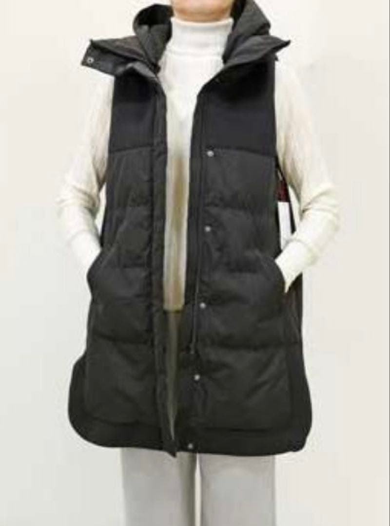 パシオーネ　フード付きロングダウンベスト ブラック
