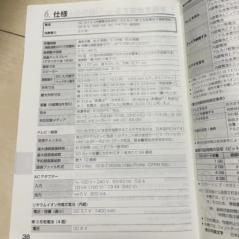 Panasonic ポータブルテレビ SV-ME580