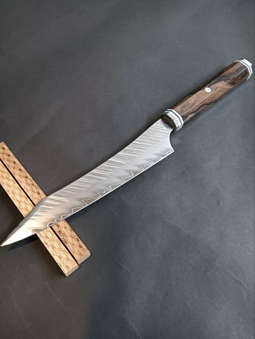 風刃鬼反り3層ダマスカスV金10号切付ペティナイフ170mm 黒檀八角柄