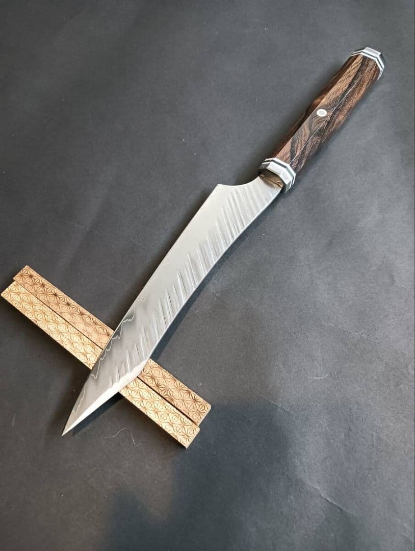 風刃鬼反り3層ダマスカスV金10号切付ペティナイフ170mm 黒檀八角柄