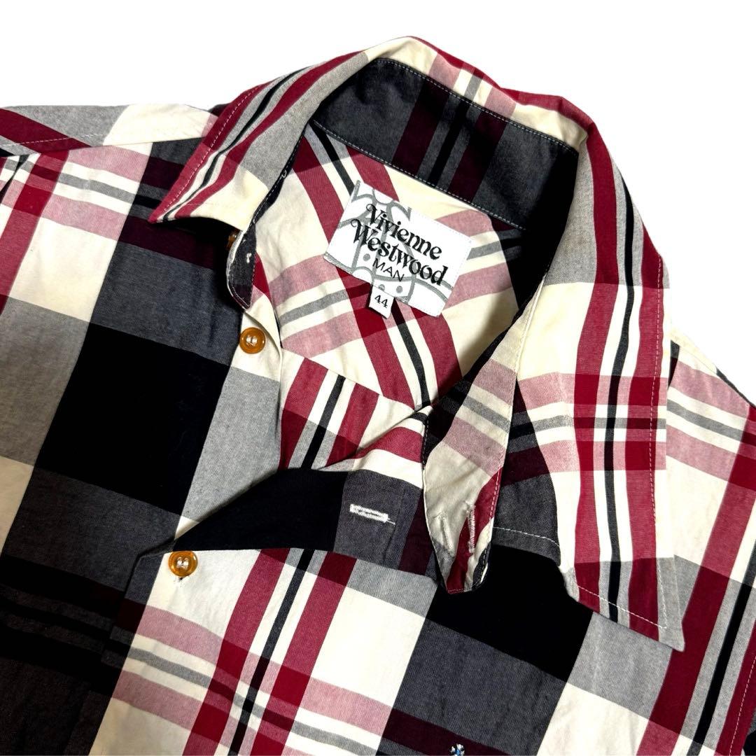 美品 ヴィヴィアン アシンメトリー オーブロゴ チェック シャツ 長袖