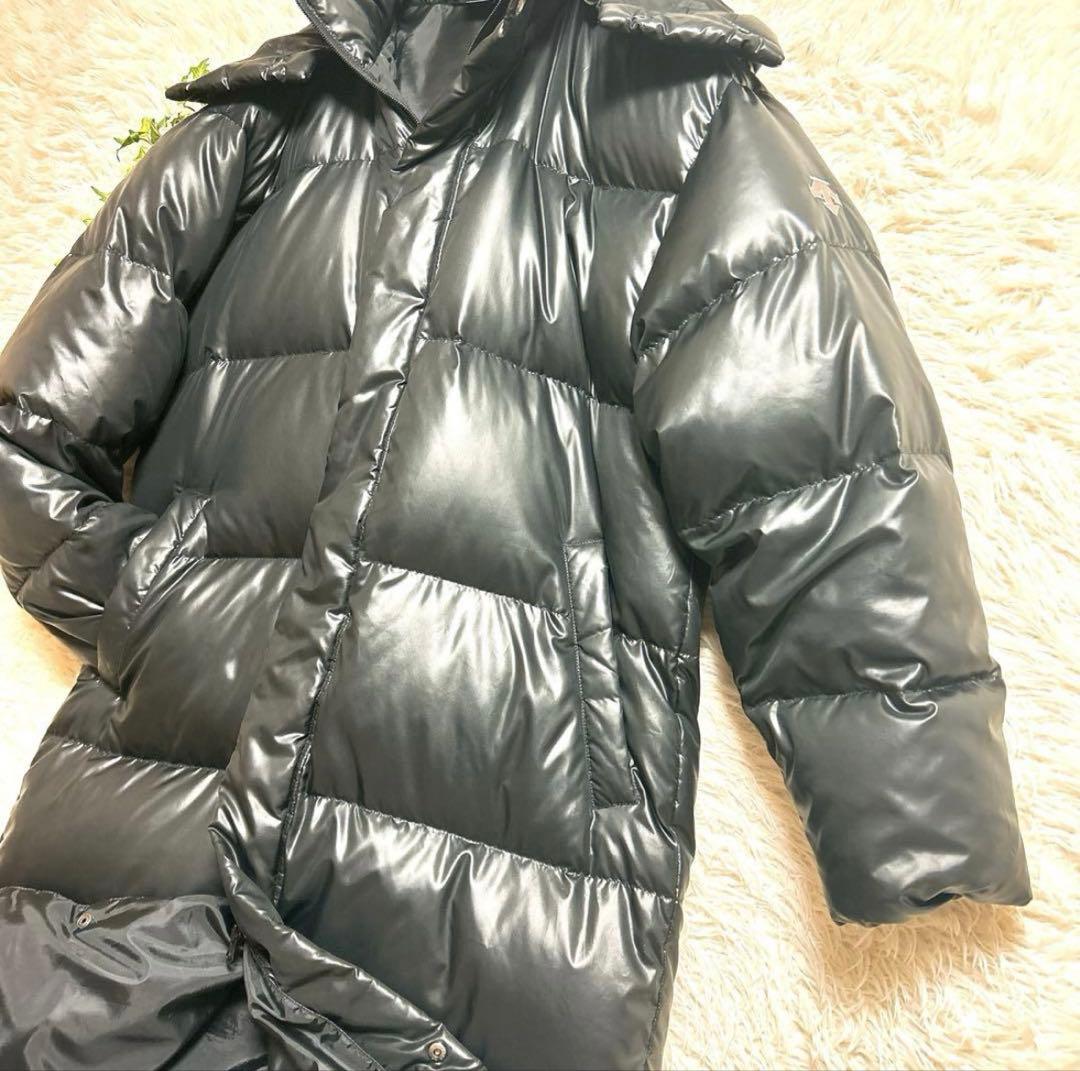 【美品】デサント ダウンコート ロング 光沢 M ベンチコート 黒