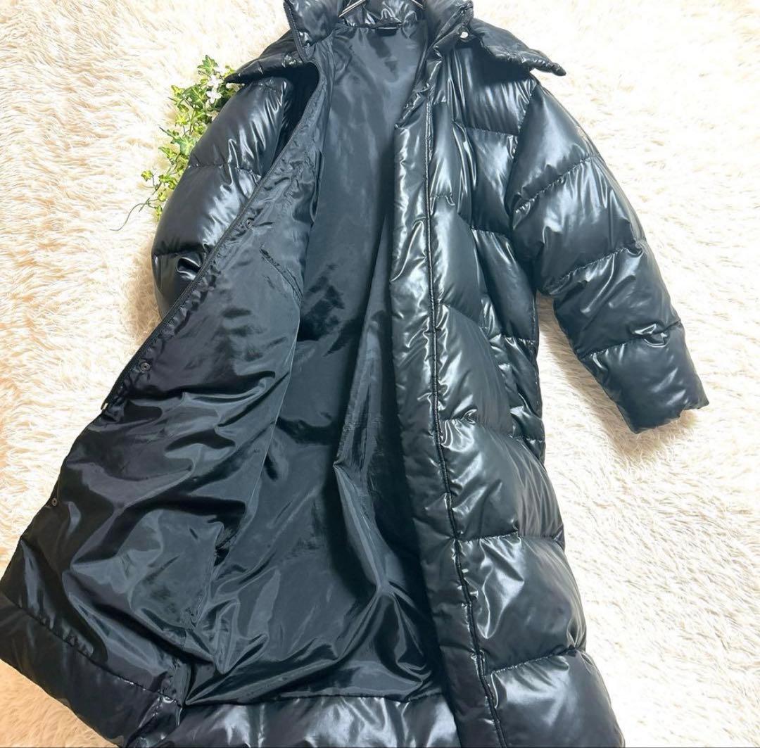 【美品】デサント ダウンコート ロング 光沢 M ベンチコート 黒