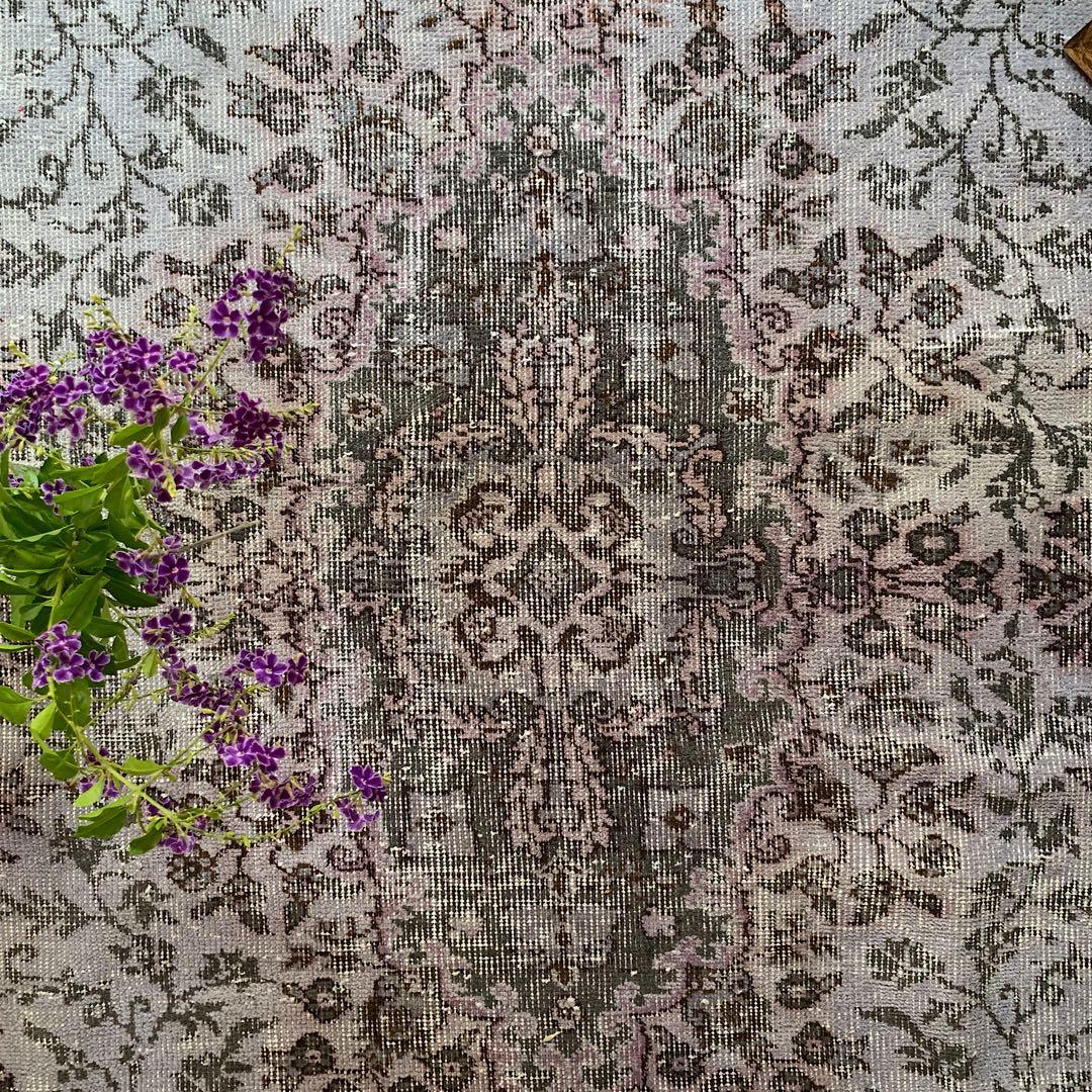 超大判　260×171 オーバーダイ ラベンダー　トルコヴィンテージラグ　グレー